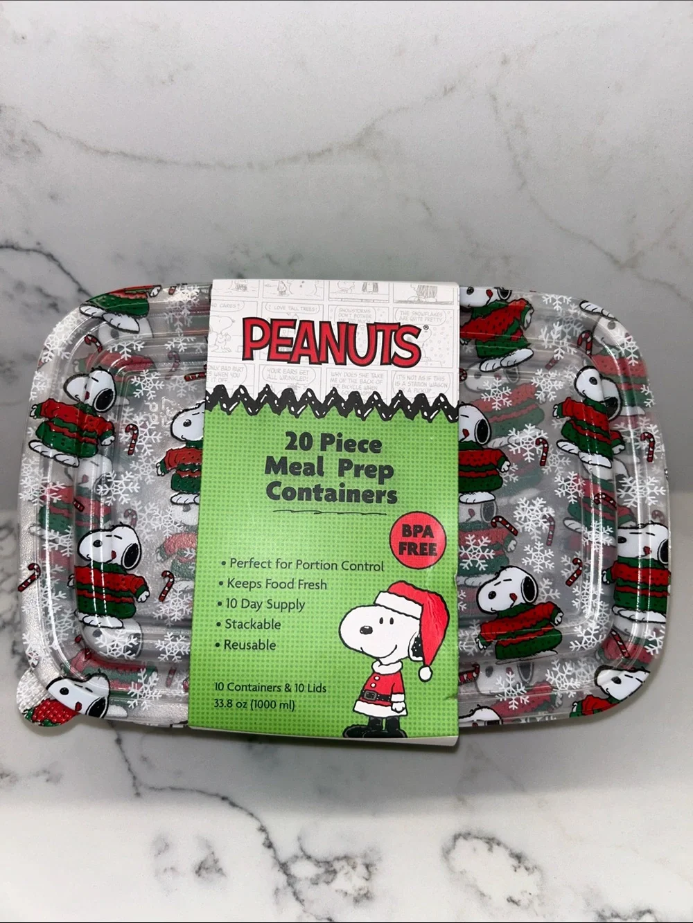 Peanuts Snoopy Christmas Sweater Weather Meal Prep Containers - 20 Pieces